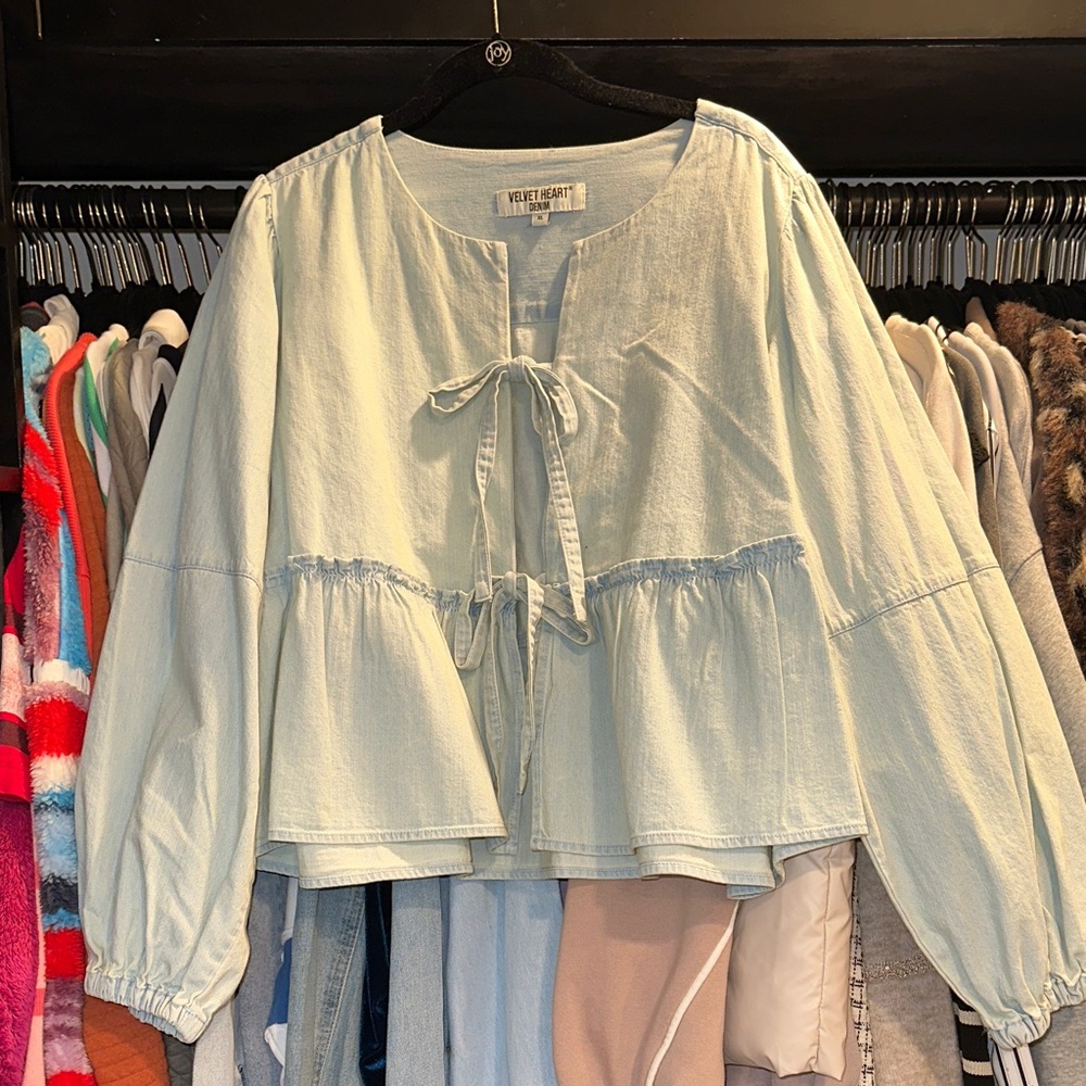 Velvet Heart Light Blue Tie-Front Blouse